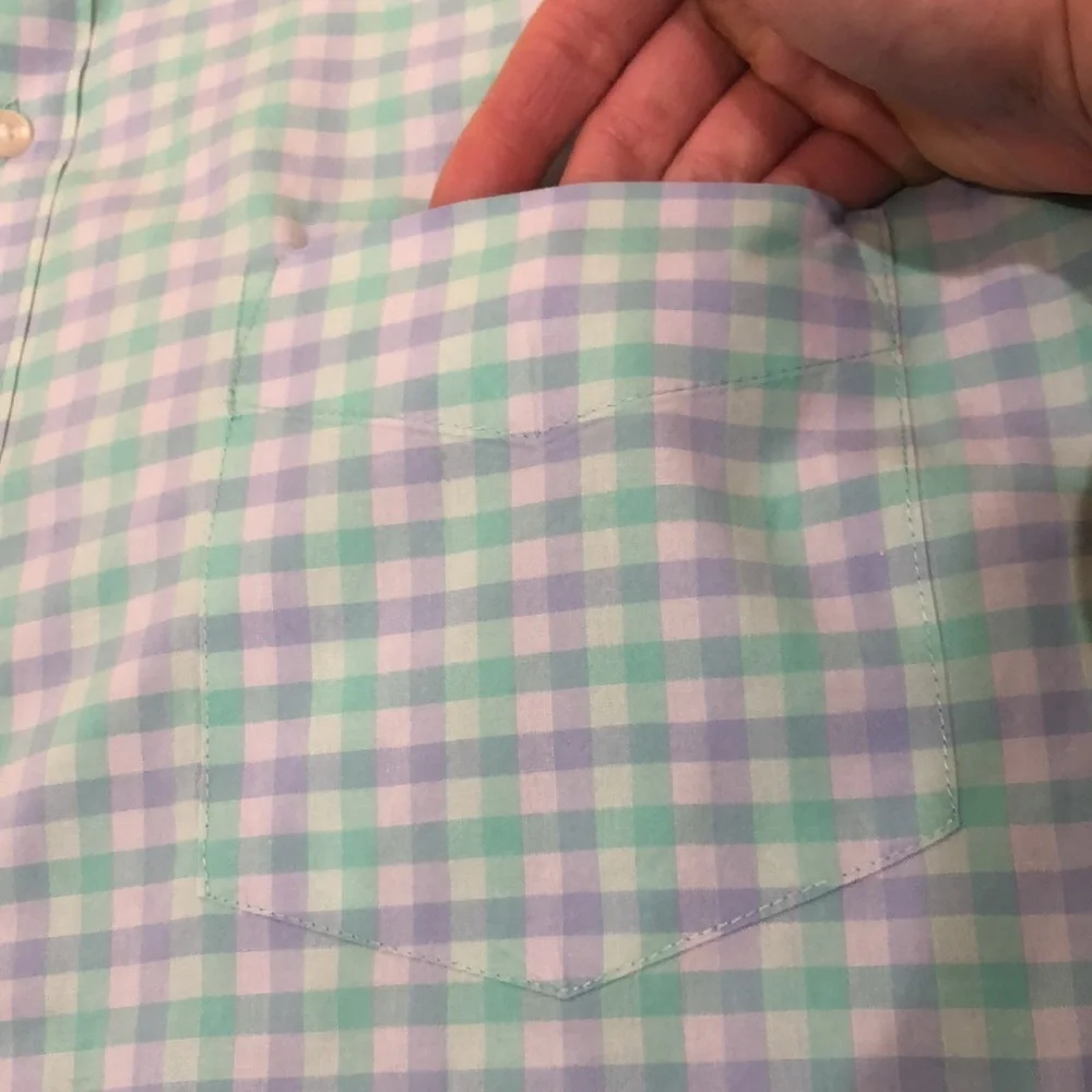 Bonobos Button Down Slim Fit Shirt Size XL Short Pastel Blue Green Gingham